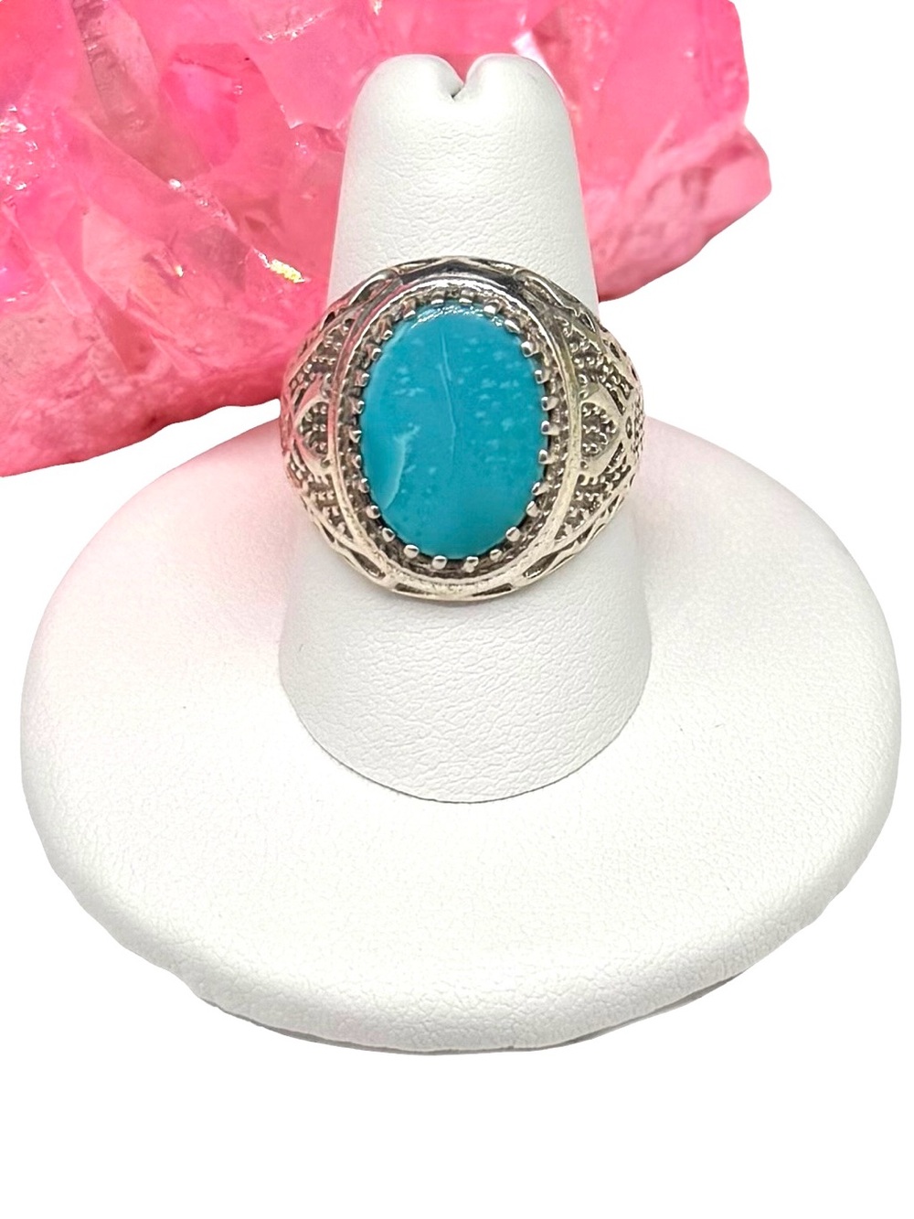 Kingman Mine Turquoise Ring Size 8 Solid 925 Sterling Silver Oval